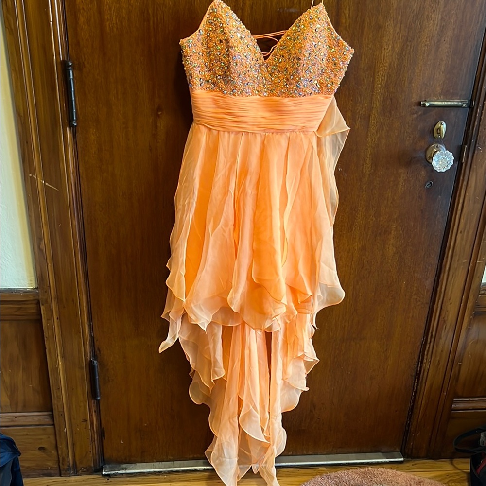 Dave & Johnny Orange Embellished Sweetheart Gown